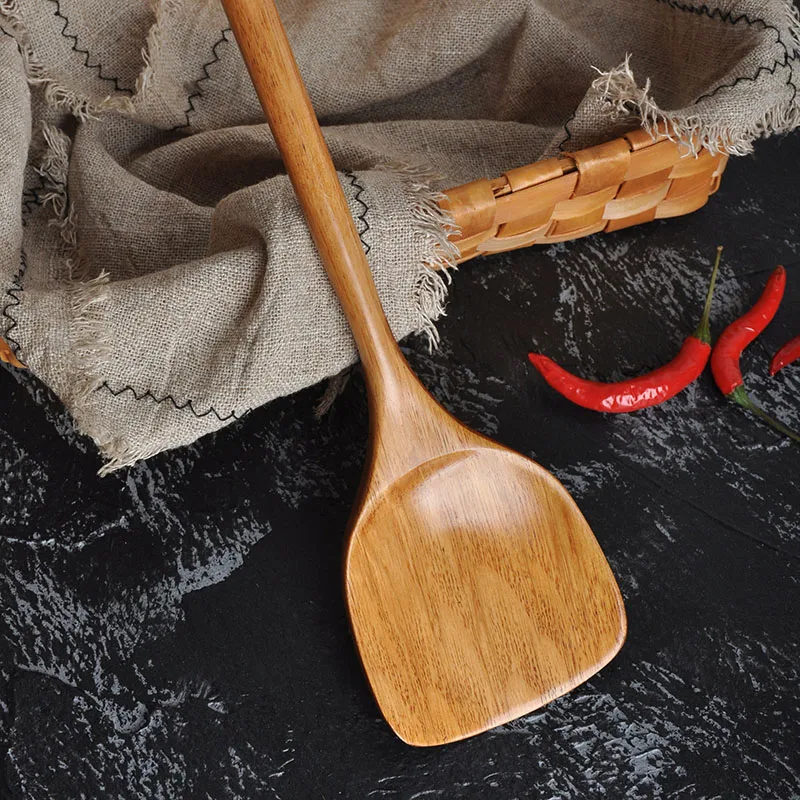 

Non Stick Kemu Long-Handle Wooden Spoon Long-Handle Cooking Spoon Wooden Spoon for Cooking and Stirring Kitchen Utensils