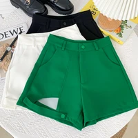 fitaylor new summer women casual high waist hollow out shorts office lady loose solid color green black white shorts