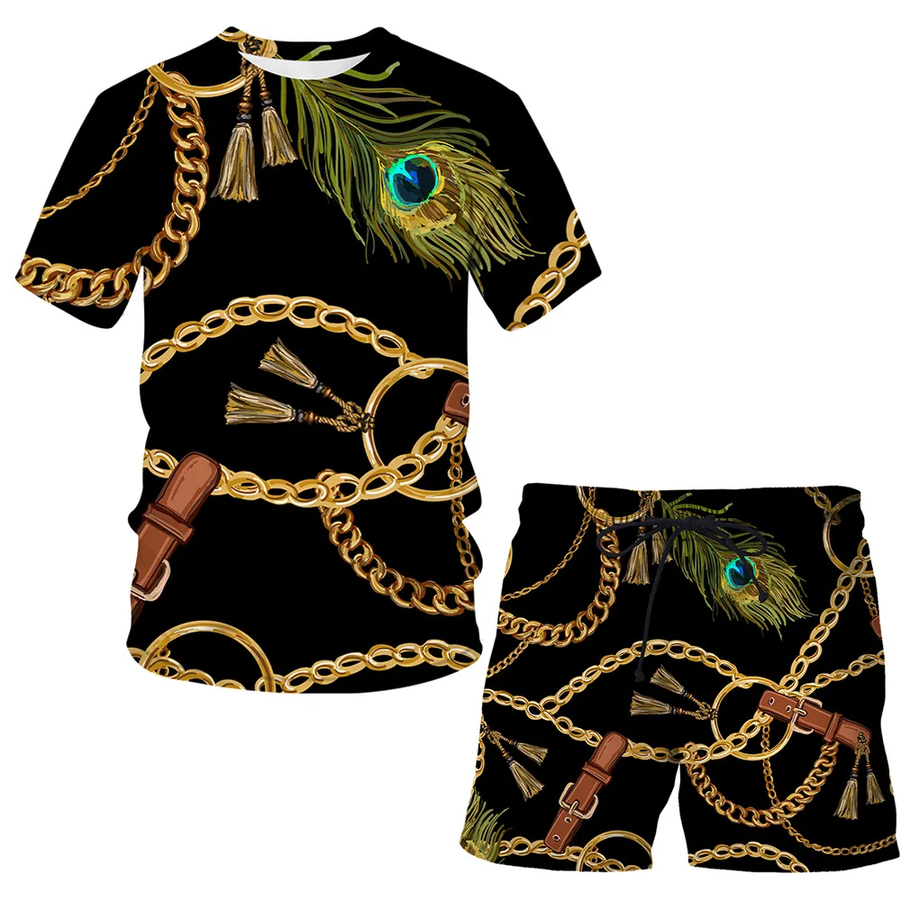 

New Iron chain 3d Cartoon tshirt Casual Shorts Children tops Short Sleeve Tees Luxury Summer suit boy girl t shirts Men clothing