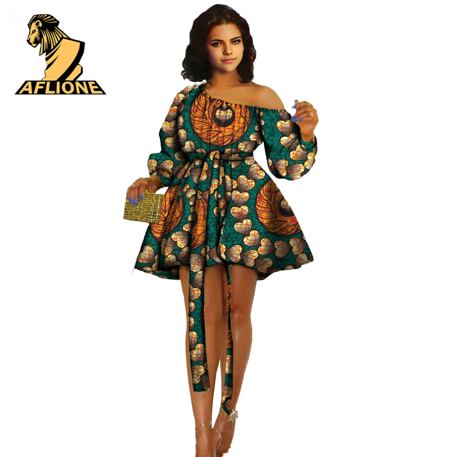 

African Sexy One Shoulder Dress For Women Office Party Nightclub Dresses Knee Length Strapless Ankara Style Ladies Clothing