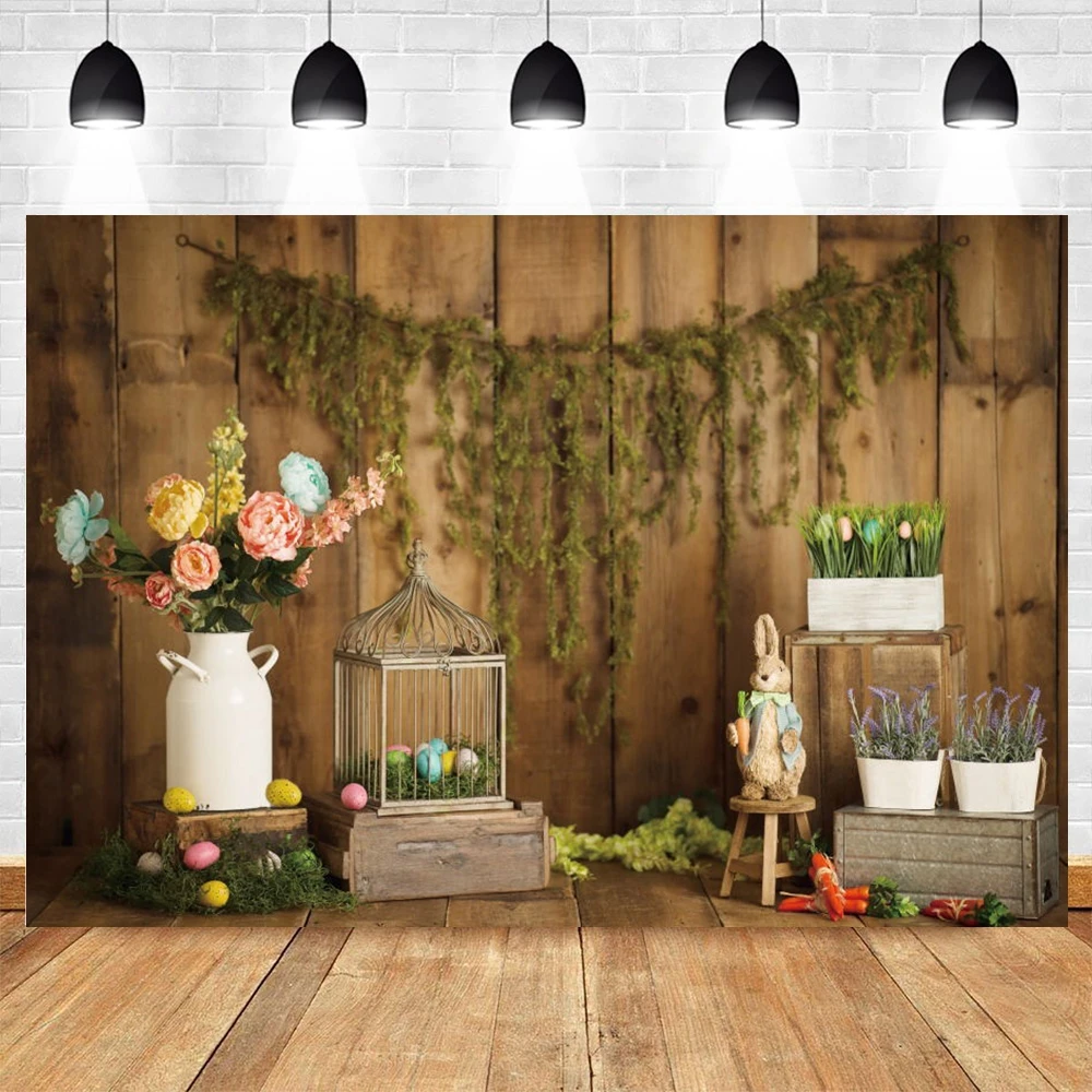 

Happy Easter Spring Rabbit Eggs Flower Newborn Baby Portrait Photography Backdrop Vinyl Background For Photo Studio Photocall