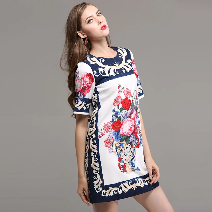 

Платья для женщин Vitnage элегантный 2021 Осень Новая мода короткий рукав Роскошные Симпатичные дворец цветочный принт прямое платье высокого к...