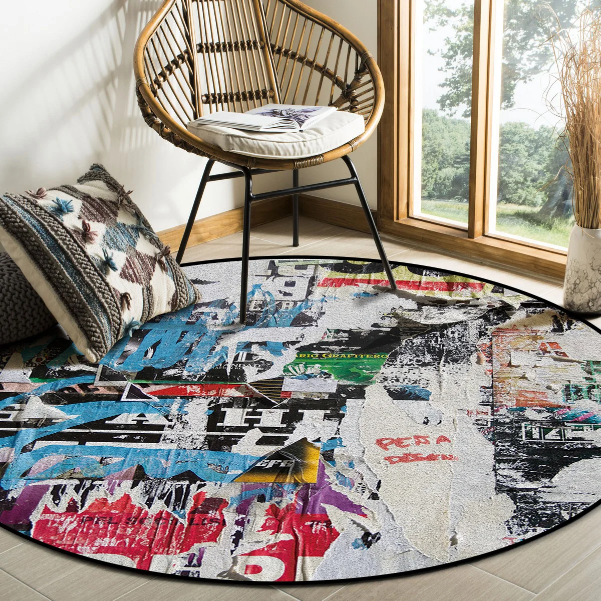 Уличный винтажный круглый детский коврик с изображением старой газеты и