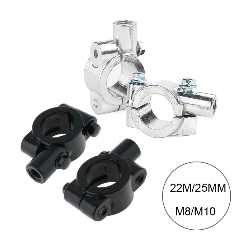 Pair 7/8" Inch 22mm 25mm Handlebar 10mm 8mm Thread Motorcycle Mirror Mount Clamp Rear View Mirror Holder Adapter Silver Black