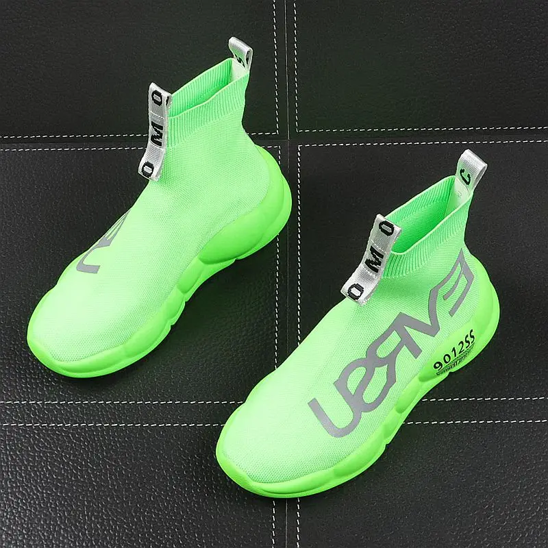 Jual Sepatu Kaus Kaki Rajutan Pria Musim Panas Sneakers Desainer Bersirkulasi Sepatu Bot Pergelangan Kaki Flat Kasual Platform Jaring Zapatillas Hombre