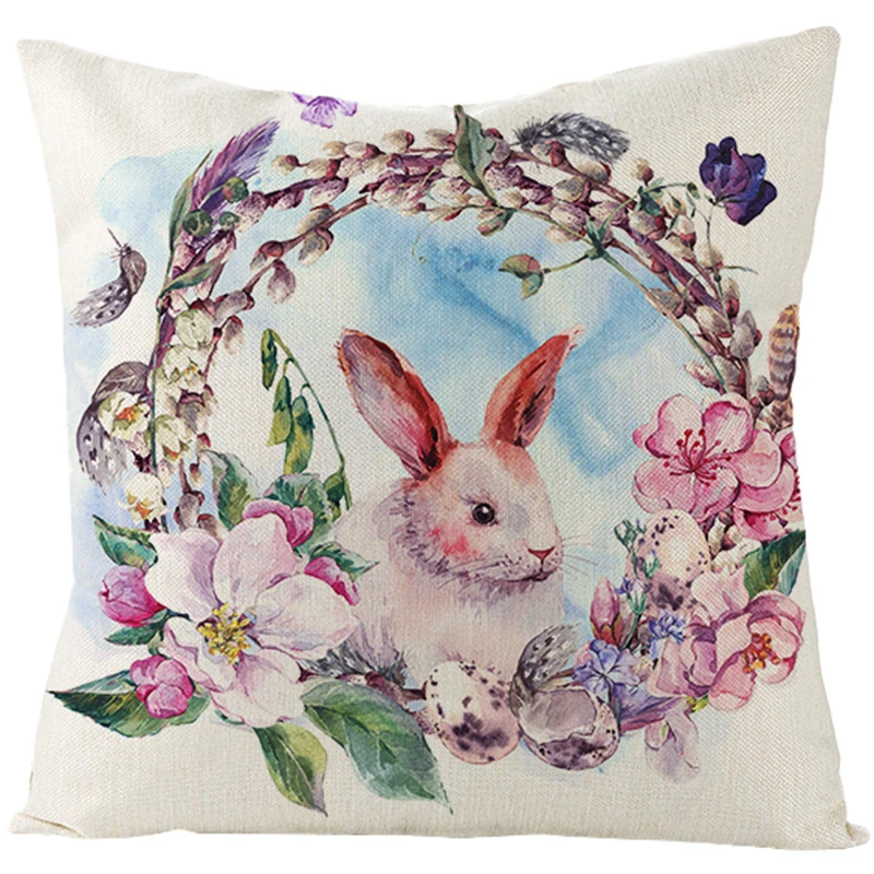 

Zerolife Linen Pillowcase 45x45 cm Rabbit Bunny Eggs Printed Cushion Cover Happy Easter Party Decorations Pillow Cover Throw