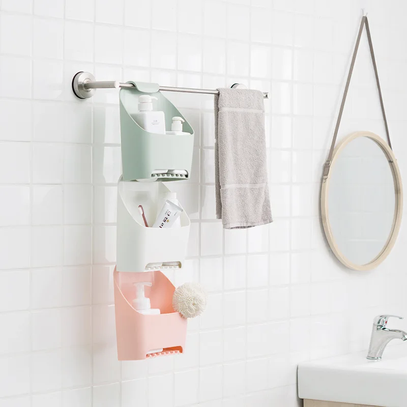 

Stackable bathroom storage basket Drainable toilet rack without perforation Bathroom towel hanging basket Bathroom storage