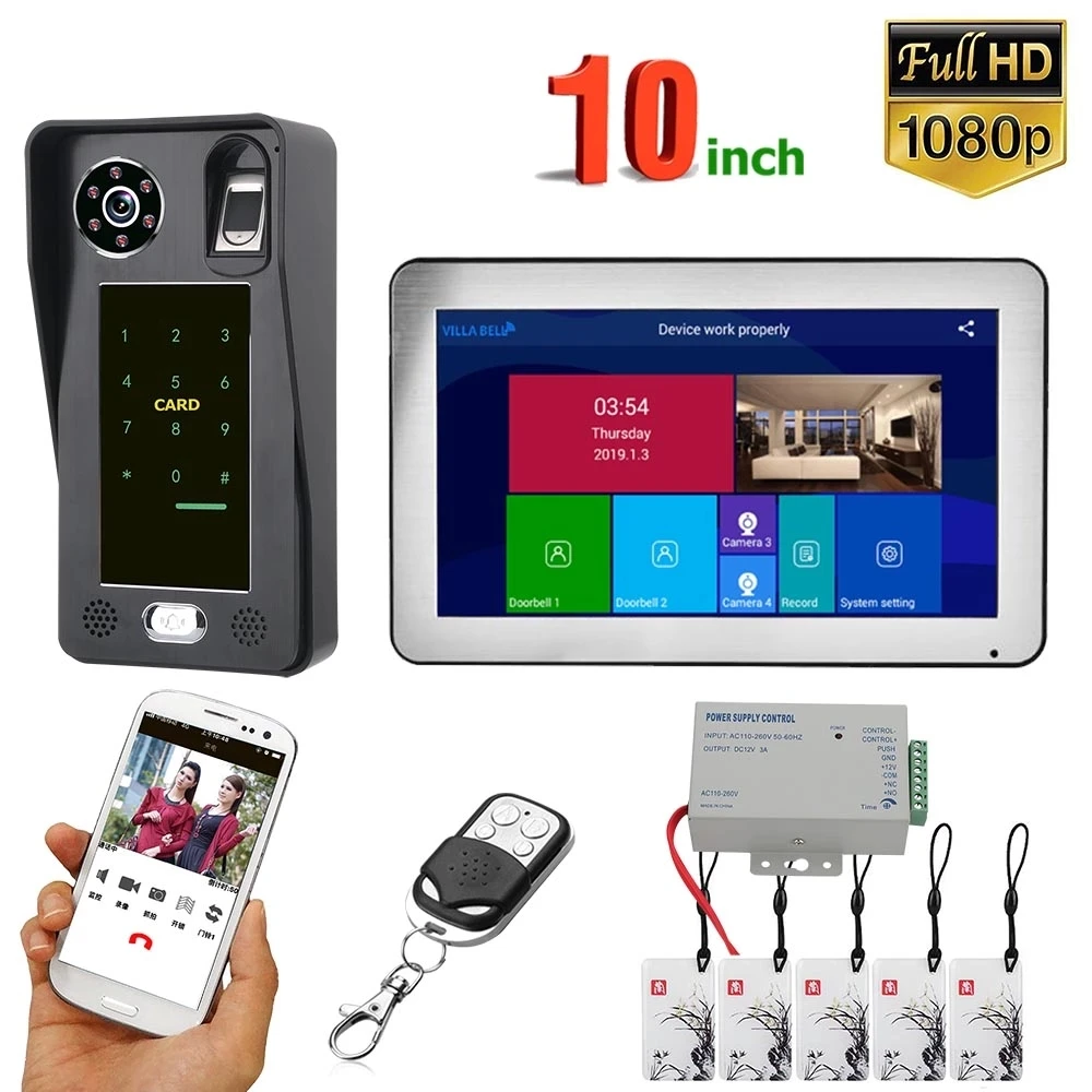 Беспроводной видеодомофон 10 дюймов Wi Fi дверной звонок система связи с камерой