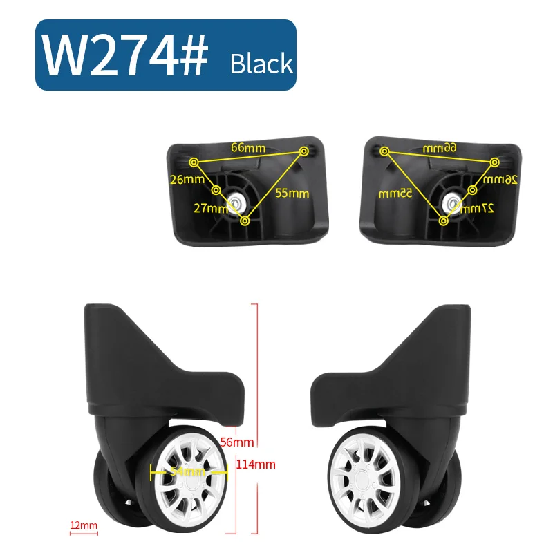 W274(2 Wheels)Black Чемодан Замена колеса ремонт фитинг чемодан тяга коробка оборудование Замена аксессуары 360 Универсальные ролики - Цвет: W274(2 Wheels)Black