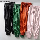 Женские атласные брюки, брюки в европейском стиле с эластичной талией, уличный стиль, лето 2021