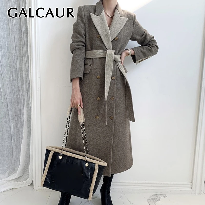 

GALCAUR Casual Trench Coat For Women Lapel Collar Long Sleeve Sashes Solid Vintage Solid Coats Female Korean Fashion Clothes New