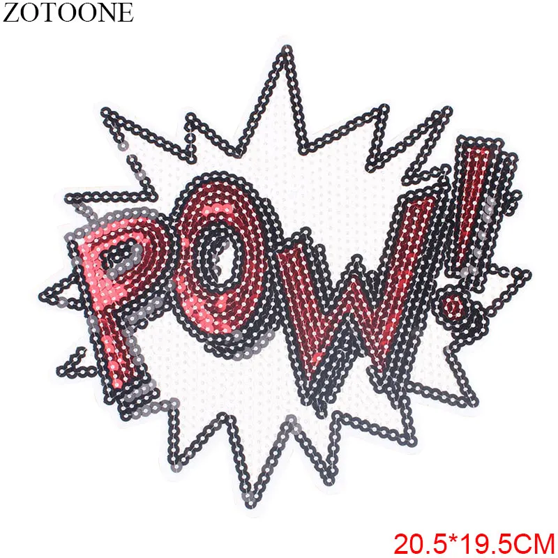 ZOTOONE POW Sequin Patch Iron on Letter Patches for Clothing DIY Sticker Heat Transfer Embroidery Applique Sew Thermal Press | Дом и сад