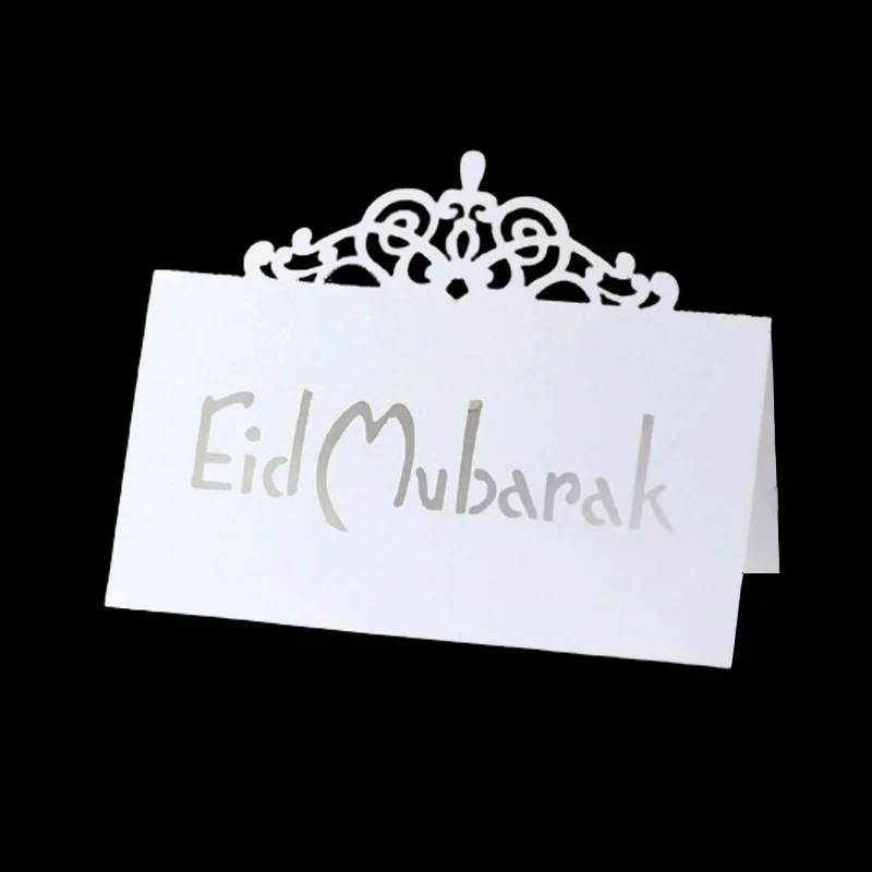 

50PCS Eid Mubarak Laser Cut Table Name Place Cards Postcards Ramadan Greeting Cards Muslim New Year Party Invitation Card Decor