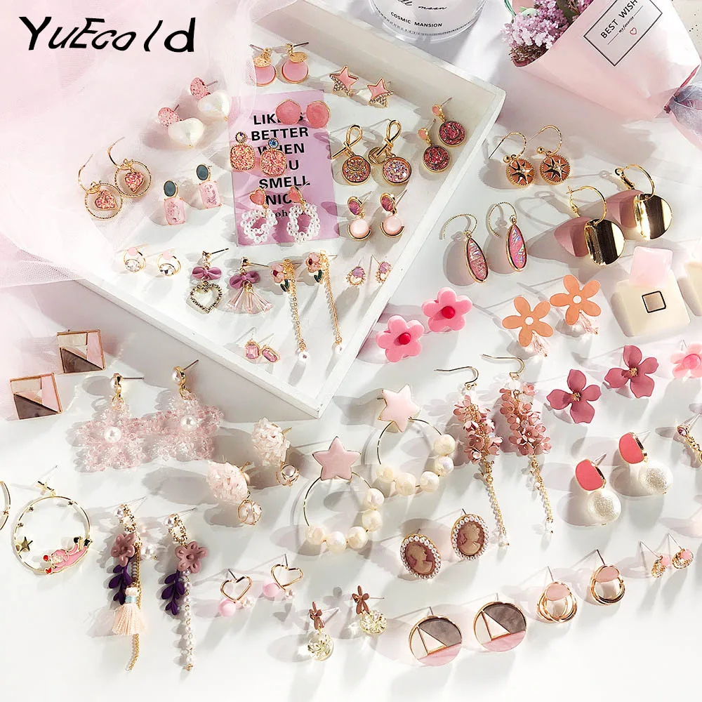 Женские корейские серьги с цветком розовая Геометрическая Серьга искусственным