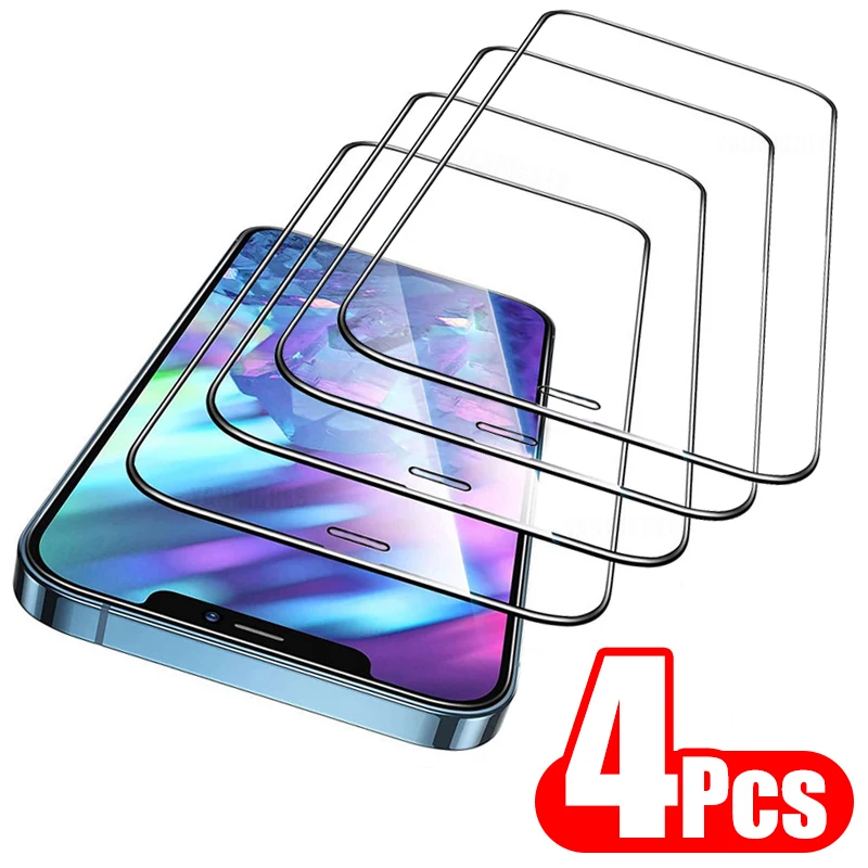 

4Pcs Full Cover Tempered Glass For iPhone 11 12 13 Pro Max Screen Protector For iPhone 6 7 8 Plus XS Max XR X 13 Protective Glas