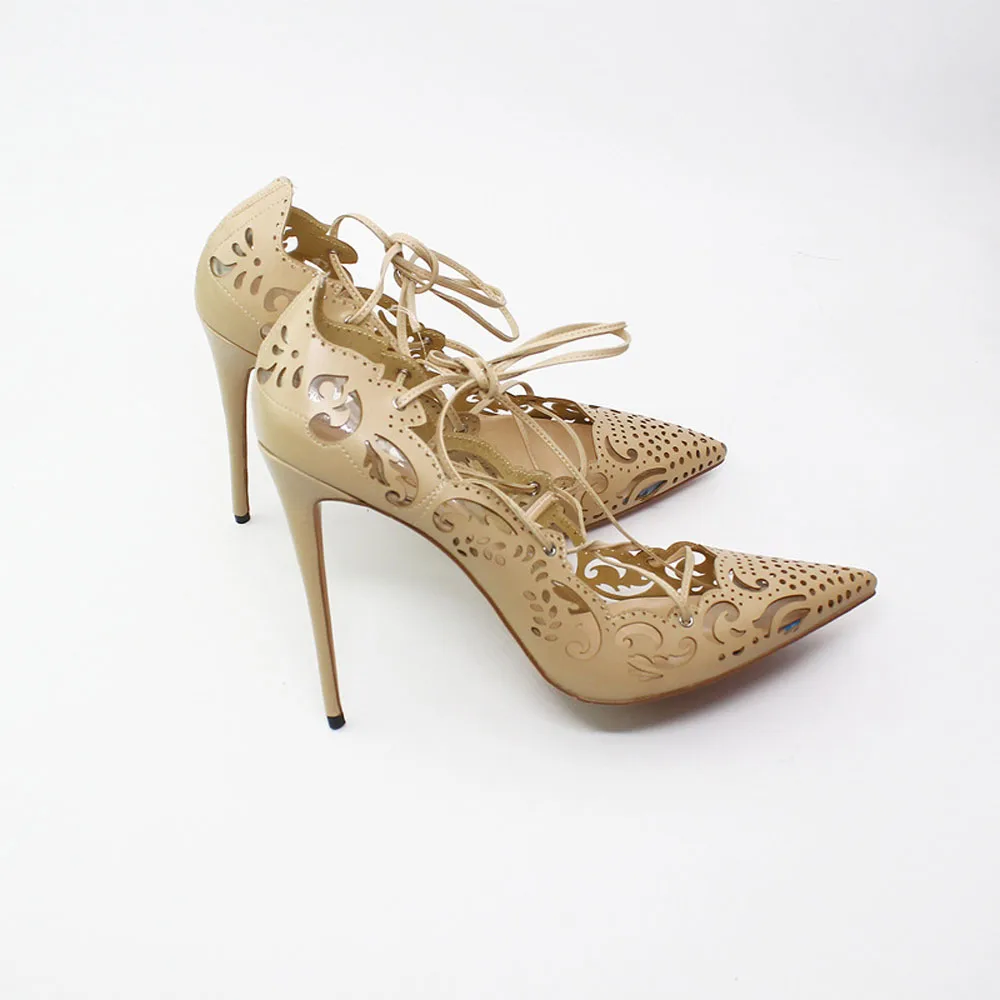 Туфли-лодочки женские с перфорацией заостренный носок на шнуровке высокий