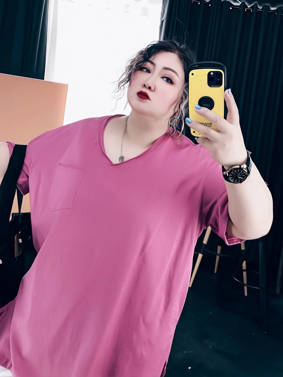 

Half-sleeve 150kg Loose Top Mid-length Split Short-sleeved T-shirt Plus Size Clothing for Women L-4XL Summer Casual Short