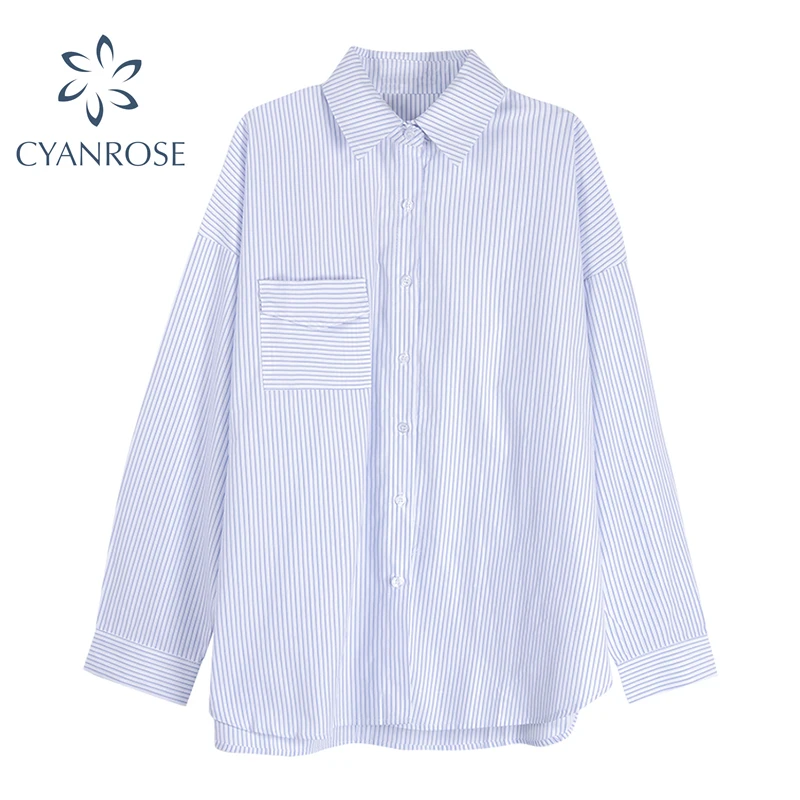Женская рубашка в полоску Повседневная Свободная блузка большого размера с