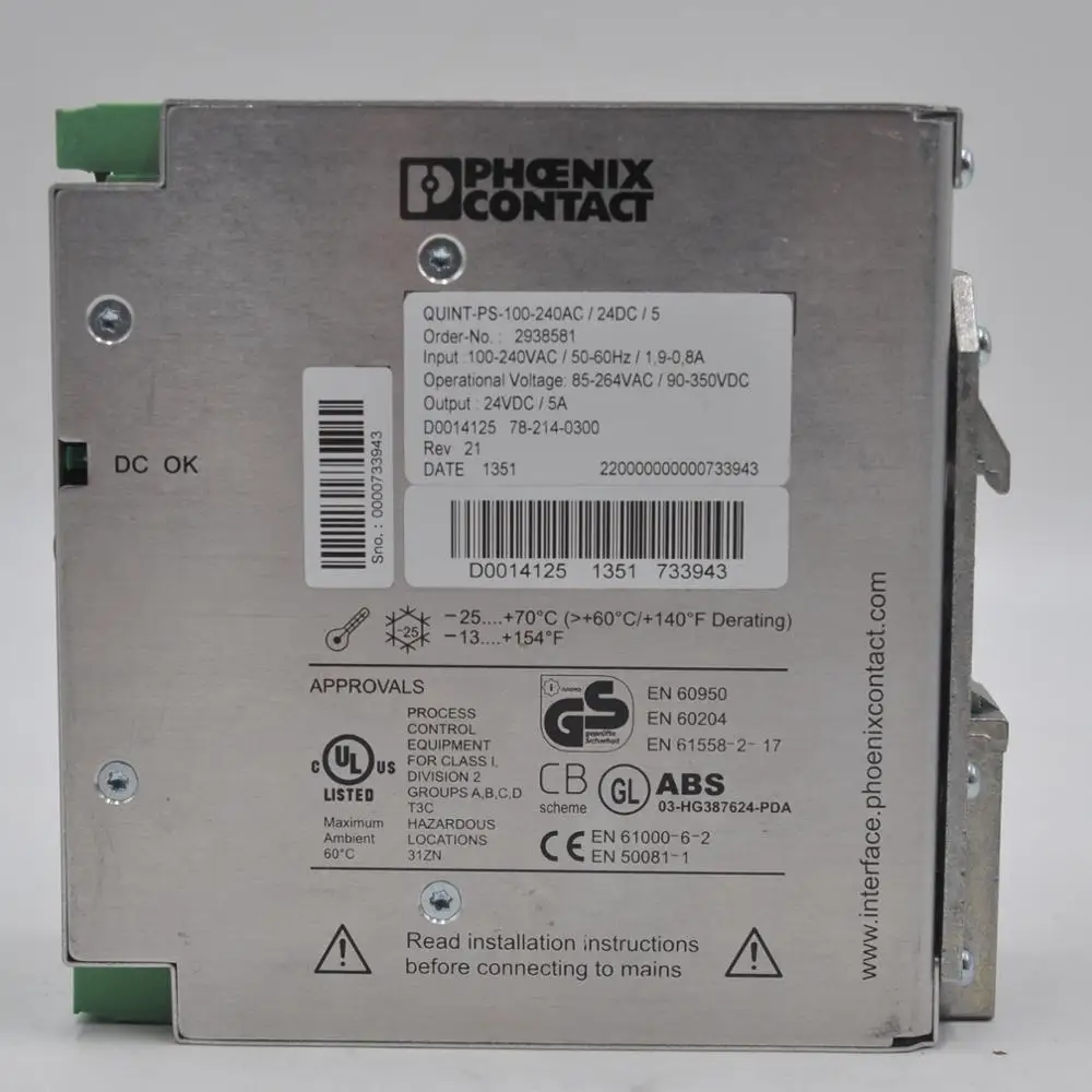 

Phoenix 2938581 switching power supply Quint-PS-100-240AC 24DC 5A