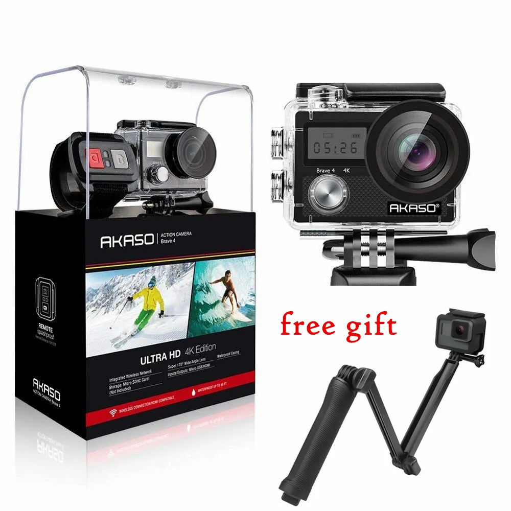 AKASO Brave 4 Экшн камера K/24fps Ultra HD 20MP Wifi anti shake 30m Подводный Водонепроницаемый пульт