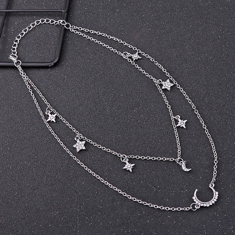 

2021 Necklace Set For Women Star Moon Zircon Horn Pendant Choker Chain Necklaces Fashion Jewelry Elegant Cuff Collar Party Gift