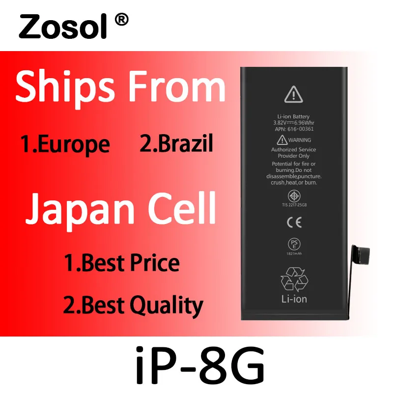 Zosol AAA оригинальная качественная литиевая батарея для Apple iPhone 8 8G оригинальные сменные батареи внутренний аккумулятор для телефона 1821 мАч