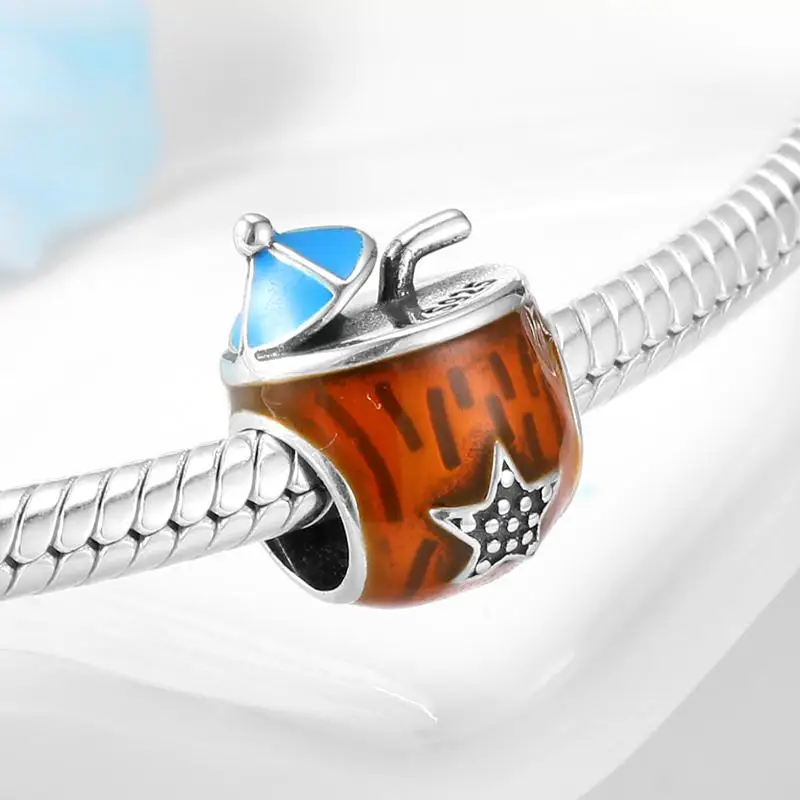 Высокое качество серебро 925 пробы красная эмаль бикини набор форма бусины шарм