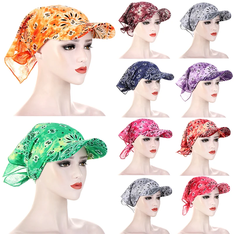 

Hooded Scarf Neutral Hedging Cap Printed Bandana With Brim Headpiece Candy-colored Bandana Cotton Printed Turban Hat With Brim