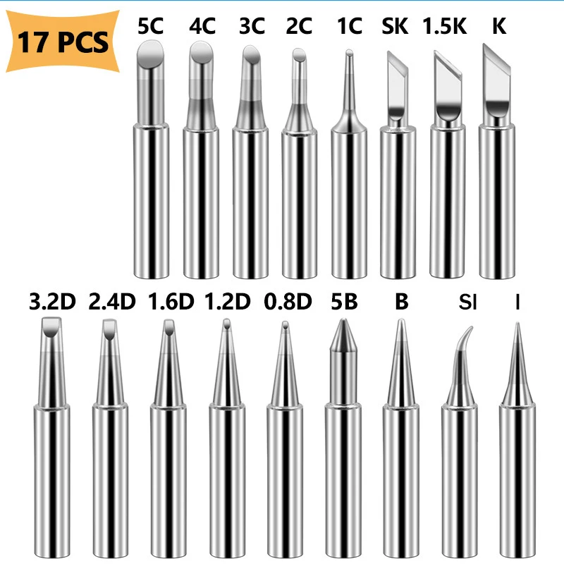 

DRELD 17pcs/lot Soldering Iron Tips Pure Copper 900M-T Soldering Iron Tip Lead-free Solder Tips Welding Head BGA Soldering Tools