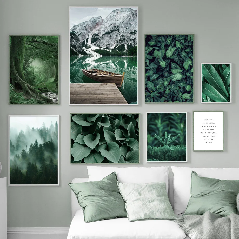 

Green Lake Mountain Forest Banana Leaves Wall Art Canvas Painting Nordic Posters And Prints Wall Pictures For Living Room Decor