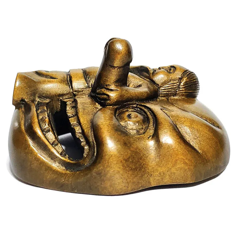 2 INCH Japanese Boxwood Hand Carved Netsuke Sculpture Miniature Man and Funny Mask - #ZY6365 | Figurines &amp Miniatures
