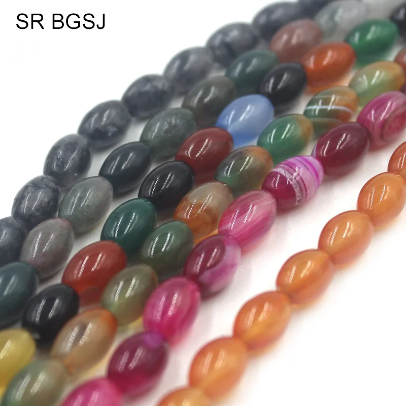 

Free Shipping BGSJ 8x12mm Olivary Natural Agate Larvikite Stone Gemstone Jewelry Making Spacer Big Beads Strand 15"