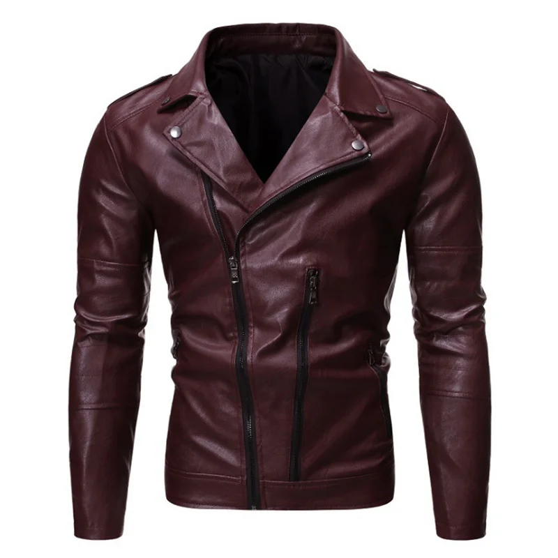 

Vintage Punk Men Jacket Oblique Zipper Design Motorcycle Biker Leather Jacket Men Fashion Brand PU Leather Coat Men