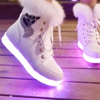 children snow boots usb charge glowing shoes pu leather waterproof boots for boys girls plush warm luminous shoes