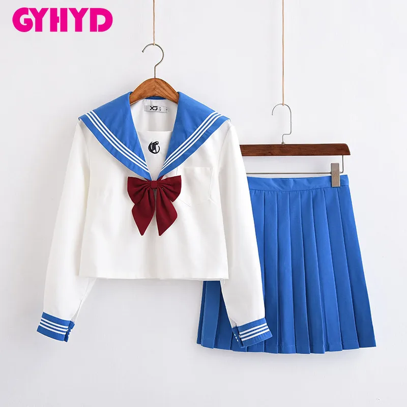 Long Sleeve Set Синяя школьная форма с длинными рукавами Япония JK Униформа старшеклассник для девочек - Цвет: Long Sleeve Set