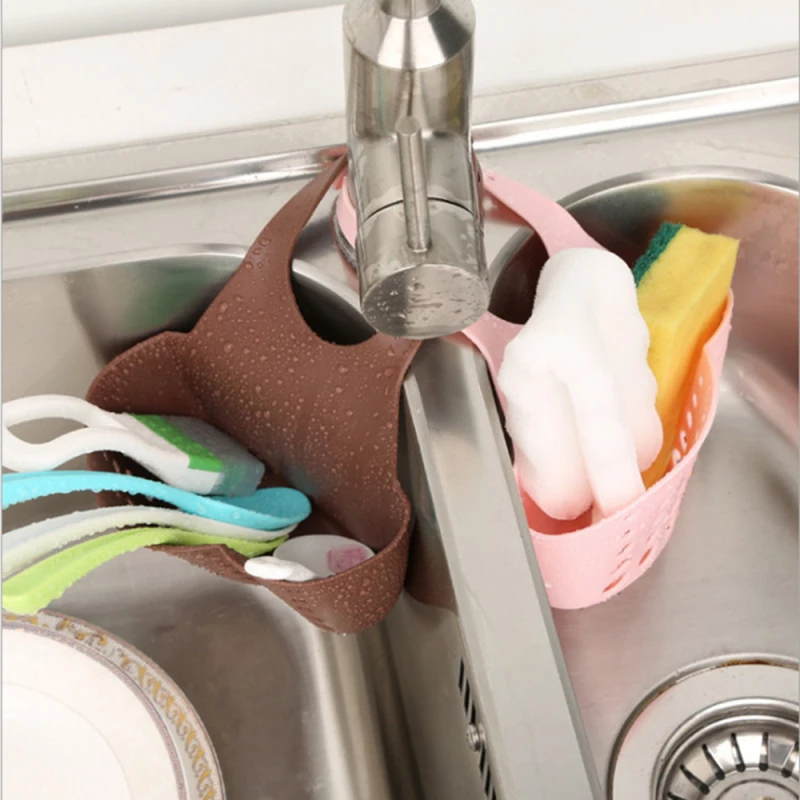 

Kitchen Tools Accessories Sink Soap Sponge Holder Utensils Organizer Adjustable Snap Kitchen Hanging Drain Basket Storage Shelf