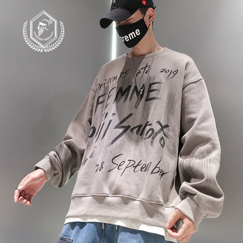 

Men Fashion Loose Print Casual Pullover Hip Hop Sweatshirts