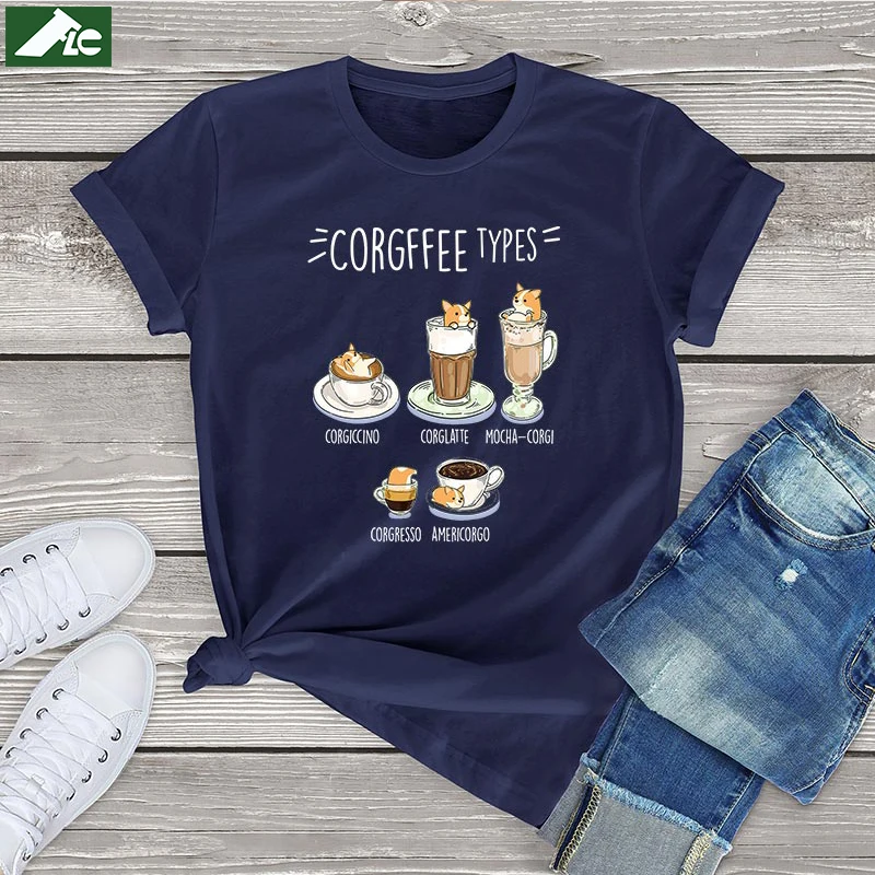Camiseta divertida de algodón 100 para mujer, ropa artística de estilo gordito de perro Corgi Kawaii, Camisetas estampadas vintage para niña