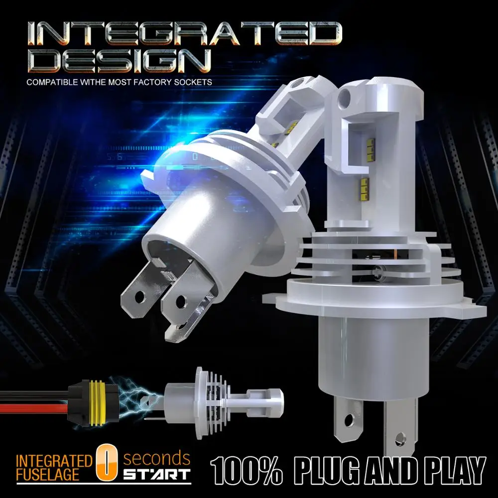 H4 светодиодные лампы для фар 55 Вт 10000 люменов Plug N Play Чрезвычайно Яркий 6500K ZES набор