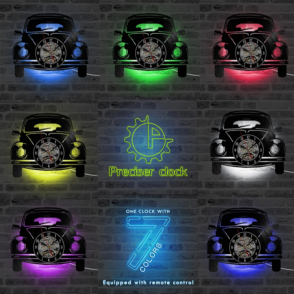 3D настенные часы в форме автомобиля виниловые записывающие с светодиодный
