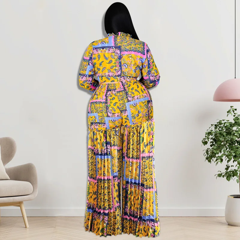 Plus Size Women Clothing 2021 Autumn Pleated Two Piece Suit Big Size 2 Piece Set Women Crop Top And Pants Plus Size Outfits 5xl