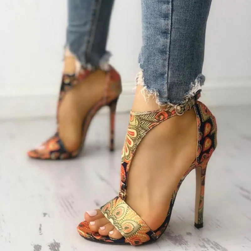 

IPPEUM Women's Sandals 2021 Women's Shoes Summer Fashion Sexy Print Ladies Stiletto Sandals Size 4-11