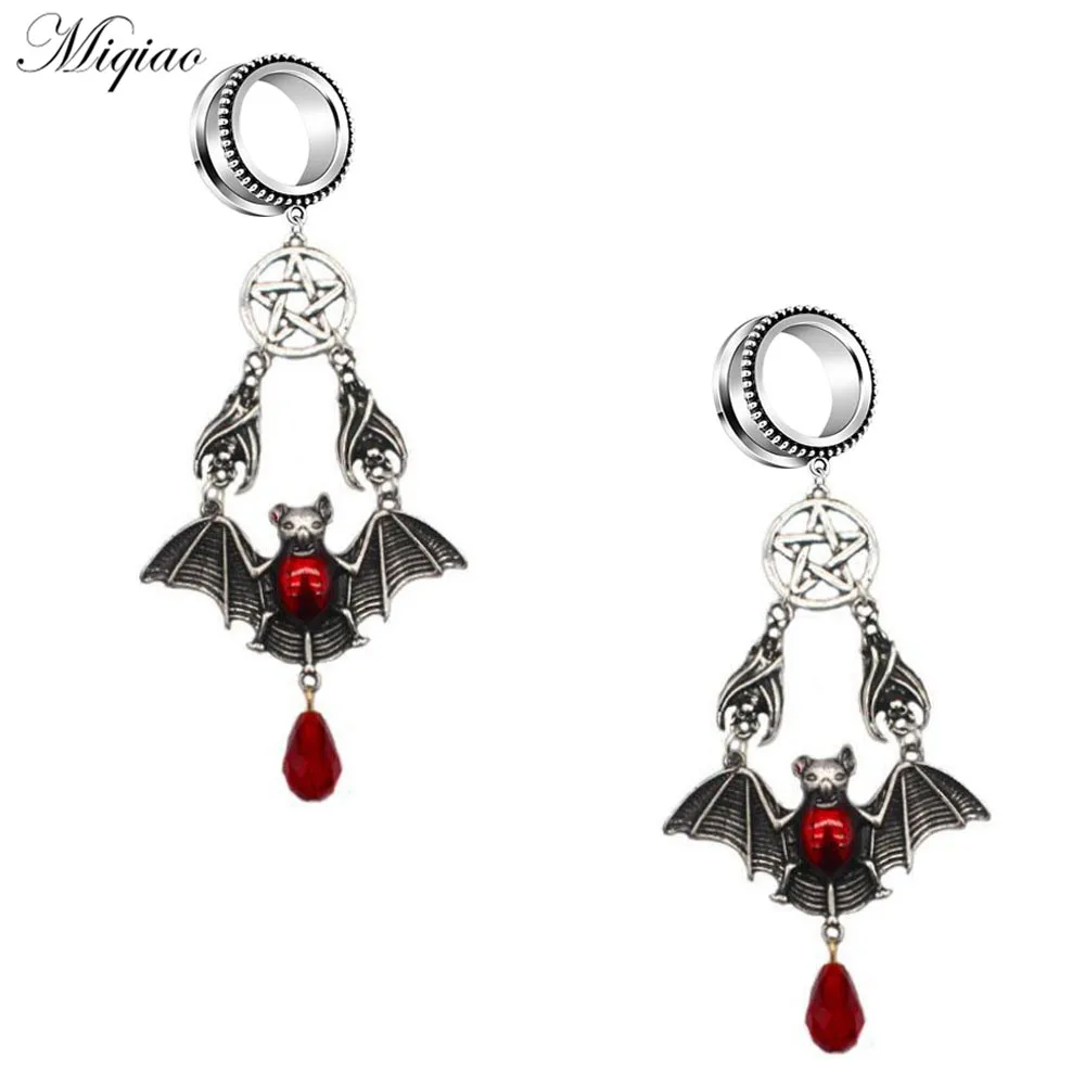

Miqiao 2pcs Hot New Product Stainless Steel Pentagram Red Bat Pulley Ear Expander 6mm-30mm Body Piercing Jewelry