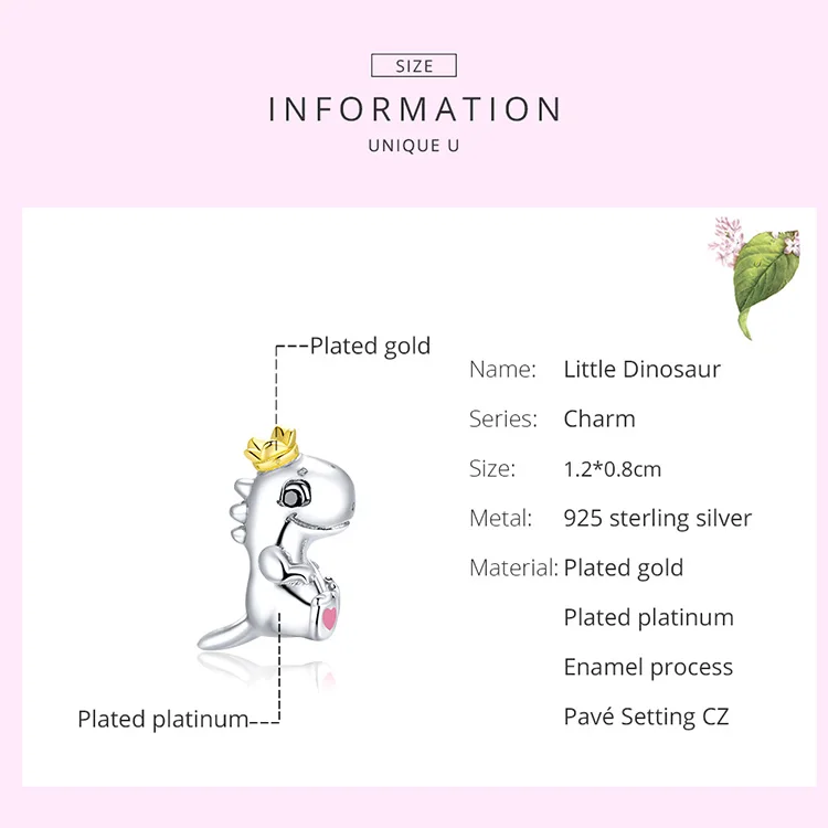 Женский браслет из серебра 925 пробы с подвеской в виде короны динозавра |