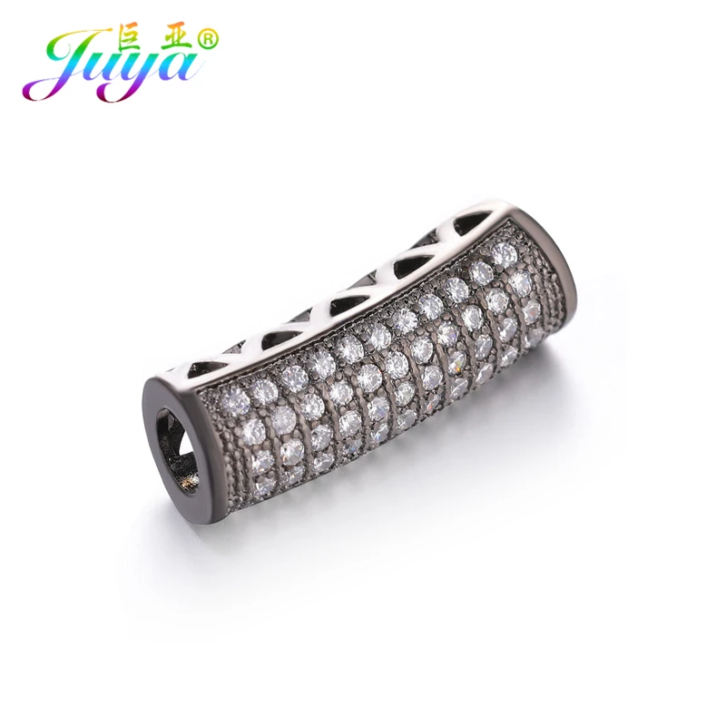 Metal Black Juya DIY золотые/серебряные/розовые золотые разделительные бусины, поставки, микро проложенные циркониевые изогнутые трубчатые бусины для изготовления ювелирных изделий из натурального камня и жемчуга - Цвет: Metal Black
