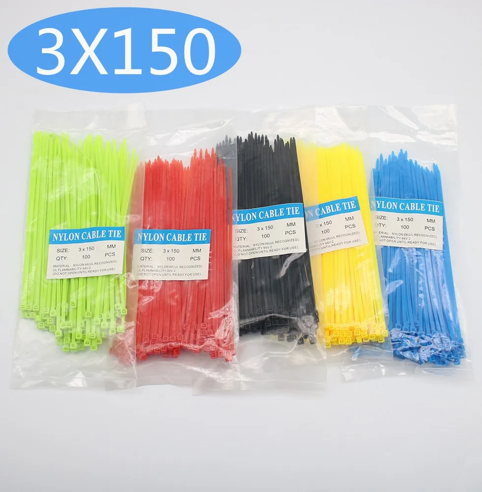 

100pcs 3*150mm width 2.5mm black white red Colorful Factory Standard Self-locking Plastic Nylon Cable Ties,Wire Zip Tie 3x150