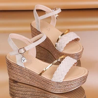 wedges sandals for women weave high heels sandalias summer shoes korean style narrow band platform sandals plus size
