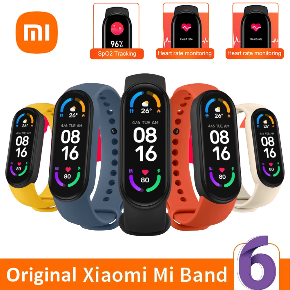 

Оригинальный спортивный браслет Xiaomi Mi Band 6, фитнес-трекер с функцией сна, пульсометром, Bluetooth, 1,56 дюйма, AMOLED, водонепроницаемый смарт-браслет