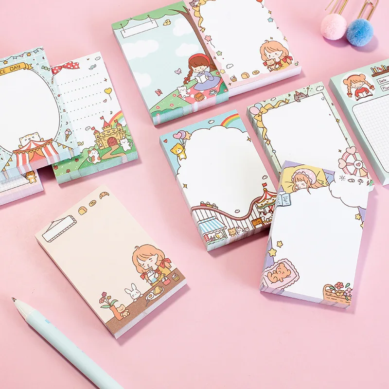 

100sheets Sticky Notes Cute Cartoon Girl Stickers Japanese and Korean Long Thickened Decorative Message Stickers Note Pad