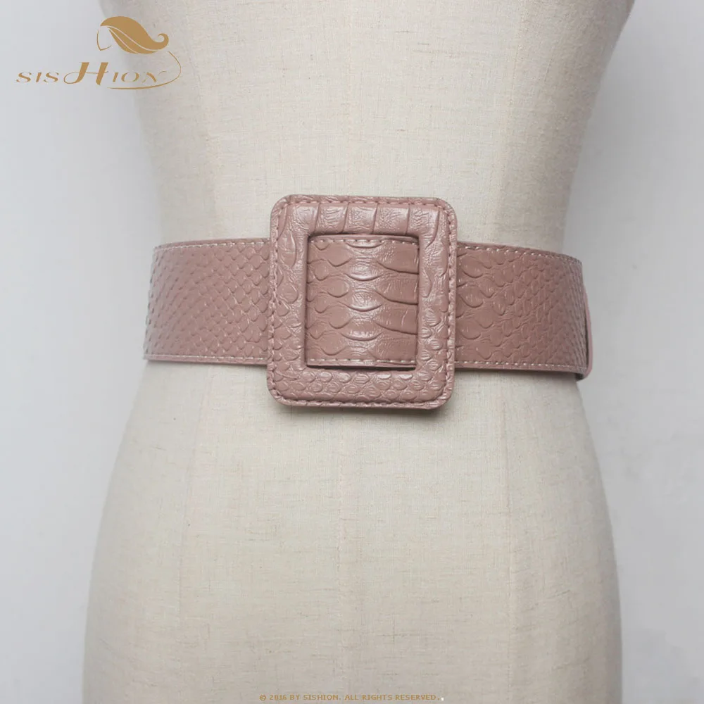 SISHION New Ladies Black Wide Waist Belt Faux Leather Belts for Women Dress Jeans QY0340 Vintage Belt Female